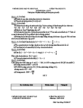 Kiểm tra học kì 2 môn Toán - Lớp 7